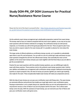 Study DOH-PN_OP DOH Licensure for Practical Nurse/Assistance Nurse Practice Cour