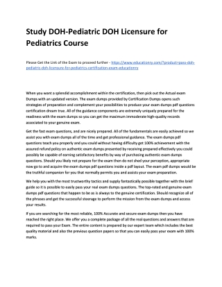 Study DOH-Pediatric DOH Licensure for Pediatrics Practice Course