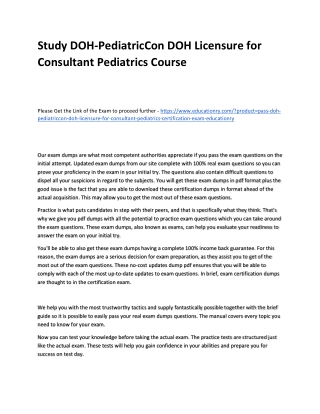 Study DOH-PediatricCon DOH Licensure for Consultant Pediatrics Practice Course