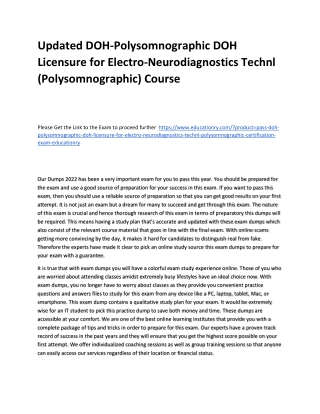 Updated DOH-Polysomnographic DOH Licensure for Electro-Neurodiagnostics Technl (