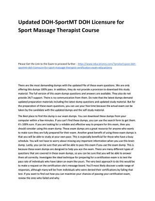 Updated DOH-SportMT DOH Licensure for Sport Massage Therapist Practice Course