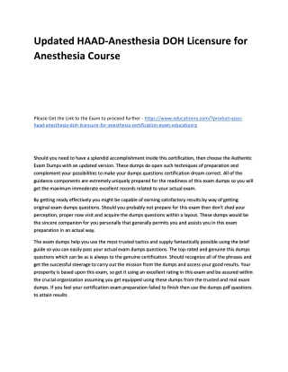 Updated HAAD-Anesthesia DOH Licensure for Anesthesia Practice Course