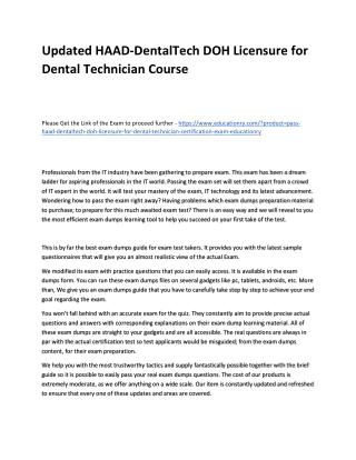 Updated HAAD-DentalTech DOH Licensure for Dental Technician Practice Course