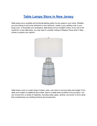 Table Lamps Store in New Jersey