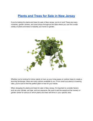 Plants and Trees for Sale in New Jersey