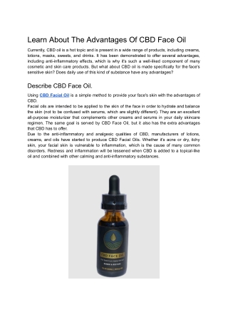 Learn About The Advantages Of CBD Face Oil