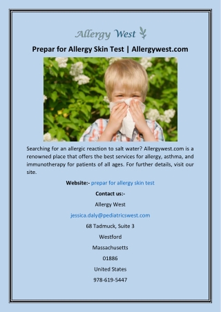 Prepar for Allergy Skin Test  Allergywest