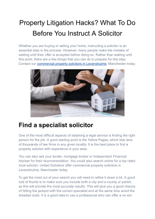 Property Litigation Hacks? What To Do Before You Instruct A Solicitor