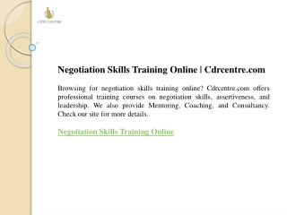 Negotiation Skills Training Online  Cdrcentre.com