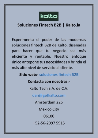 Soluciones Fintech B2B  Kalto.la