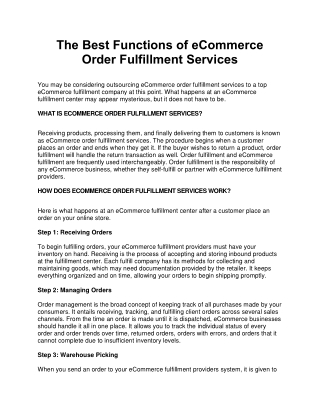 The Best Functions of eCommerce Order Fulfillment Services