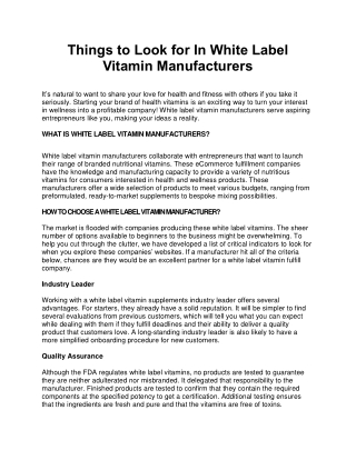 Things to Look for In White Label Vitamin Manufacturers