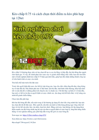 Kèo chấp 0.75 và cách tính tiền kèo cho tân thủ mới nhất tại 12bet