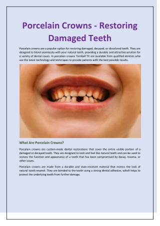 Porcelain Crowns - Restoring Damaged Teeth