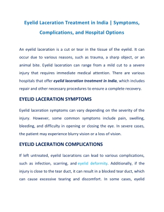 Effective Eyelid Laceration Treatment in India | Richardsons Hospital