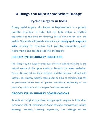 Everything You Must Know About Droopy Eyelid Surgery in India