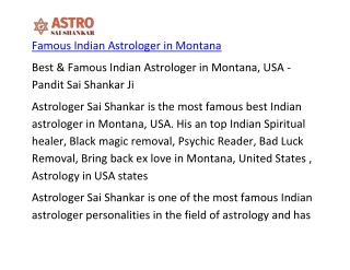 Famous Indian Astrologer in Montana