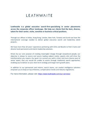 Global Executive Search Firm - Leathwaite