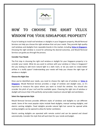 How to choose the right Velux window for your Singapore property