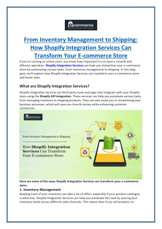 From Inventory Management to Shipping- How Shopify Integration Services Can Transform Your E-commerce Store