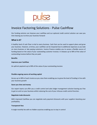 Invoice Factoring Solutions - Pulse Cashflow