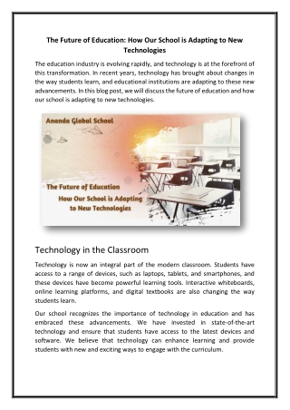 The Future of Education How Our School is Adapting to New Technologies