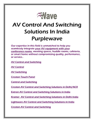 AV Control And Switching Solutions In India  Purplewave