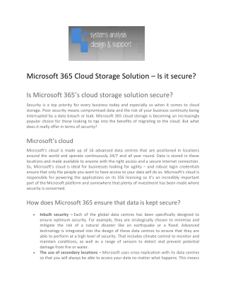 Microsoft 365 Cloud Storage Solution - Is it secure - SADS IT