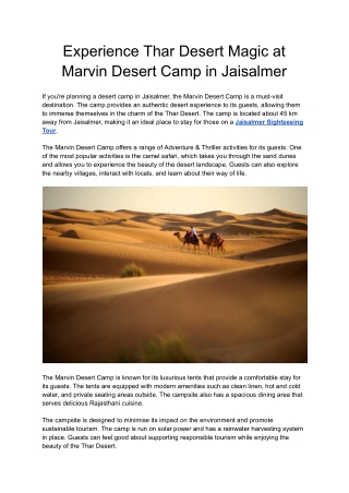 Experience Thar Desert Magic at Marvin Desert Camp in Jaisalmer