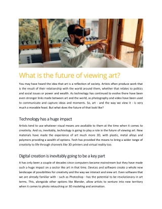 What is the future of viewing art - Scott Fleary Productions