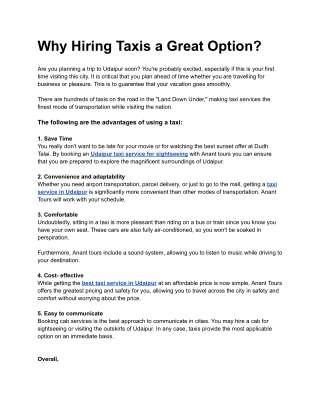 Why Hiring taxi a great option