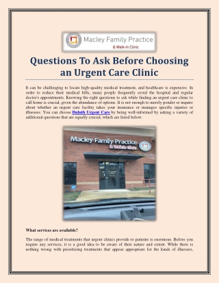 Questions To Ask Before Choosing an Urgent Care Clinic