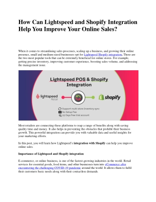 How Can Lightspeed and Shopify Integration Help You Improve Your Online Sales?