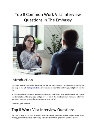 Top 8 Common Work Visa Interview Questions In The Embassy