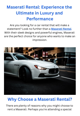 Maserati Rental Experience the Ultimate in Luxury and Performance