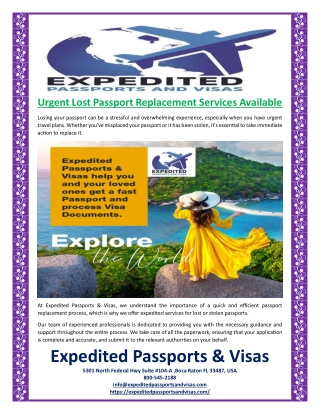 Urgent Lost Passport Replacement Services Available