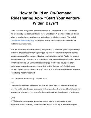 How to Build an On-Demand Ridesharing App- “Start Your Venture Within Days”!