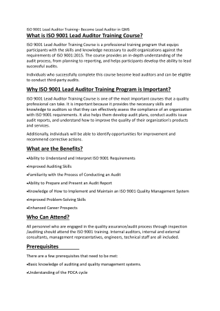 ISO 9001 Lead Auditor Training