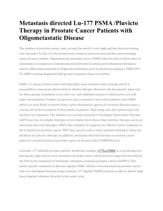 Metastasis directed Lu-177 PSMA Pluvicto Therapy in Prostate Cancer