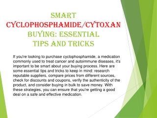 Smart Cyclophosphamide Buying: Essential Tips and Tricks