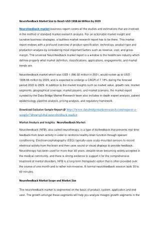 Neurofeedback Market Size to Reach USD 1908.66 Million by 2029