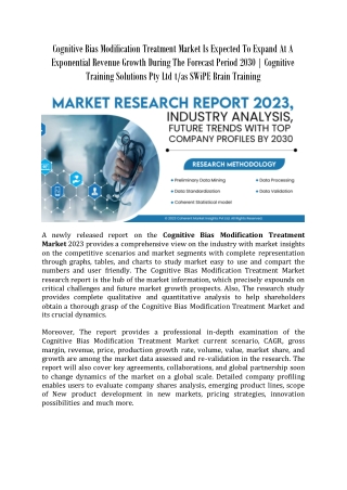 Cognitive Bias Modification Treatment Market Growth Forecast Period 2030