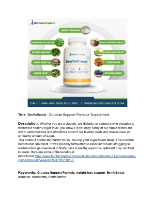 BenfoBoost - Glucose Support Formula Supplement