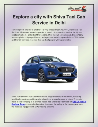 Cab On Rent In Shalimar Bagh