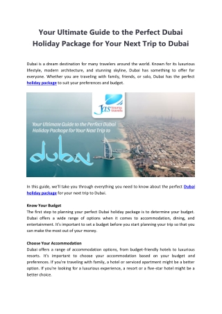 Your Ultimate Guide to the Perfect Dubai Holiday Package for Your Next Trip to Dubai