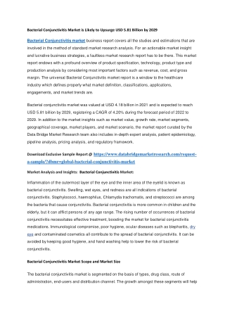 Bacterial Conjunctivitis Market is Likely to Upsurge USD 5.81 Billion by 2029
