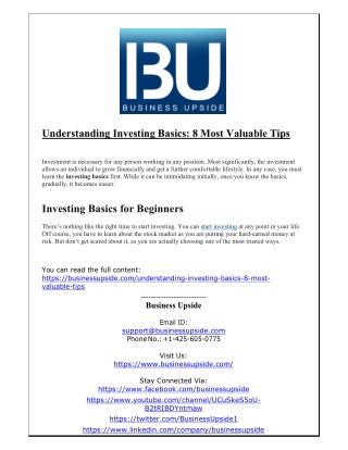 Understanding Investing Basics- 8 Most Valuable Tips