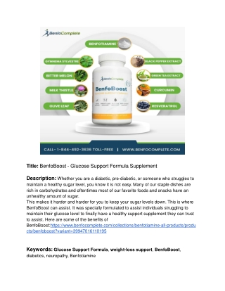 BenfoBoost - Glucose Support Formula Supplement