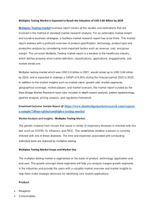 Multiplex Testing Market is Expected to Reach the Valuation of USD 3.84 Billion by 2029