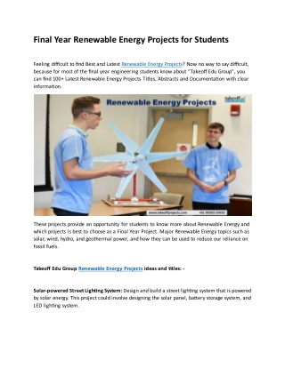 Renewable Energy Projects for Students